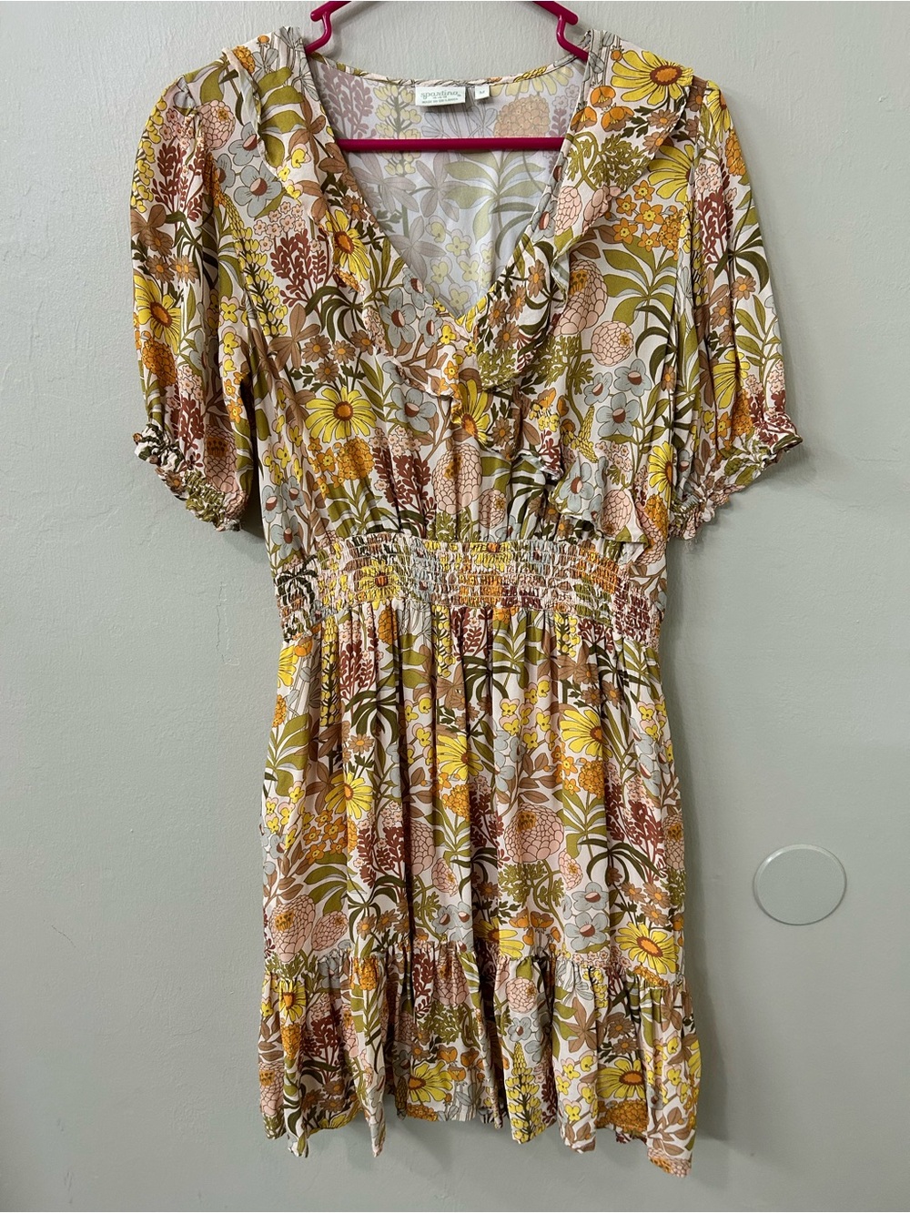 Spartina 449 Floral Smocked Waist V-Neck Dress Sz M